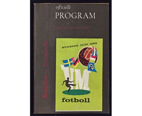 1958 World Cup Semi-Final Brazil v France match programme at Solna 24 June 1958.  good.