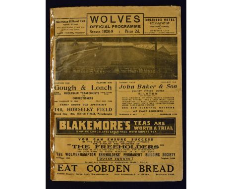 1938/1939 Wolverhampton Wanderers v Chelsea match programme dated 1st May 1939 at Molineux. Fair with tape to spine, worth a 
