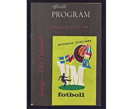 1958 World Cup Semi-Final Sweden v West Germany match programme at Goteborg 24 June 1958. Good.