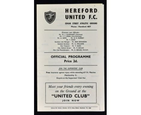 1968/1969 Pre-season friendly match programme Hereford Utd v Wolverhampton Wanderers at Edgar Street 29 July 1968, 4 pager. S