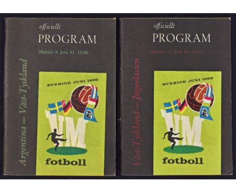 1958 World Cup West Germany v Argentina match programme at Malmo 8 June 1958 group match; West Germany v Yugoslavia ¼ final m