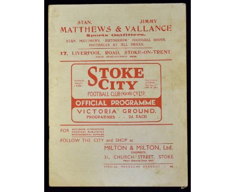 1936/1937 Stoke City v Sunderland match programme 27 March 1937.  Fair-Good.