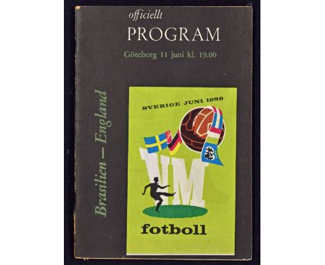 1958 World Cup Brazil v England match programme at Goteborg 11 June 1958 group match.  Good.