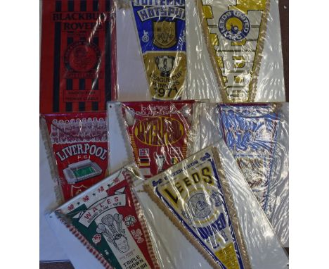 8x High quality 1970s football pennants Blackburn Rovers, Tottenham Hotspur, Leeds United 1979, Liverpool FC 1973/4, Liverpoo