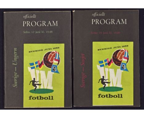 1958 World Cup Sweden v Hungary match programme at Solna 12 June 1958 group match; Sweden v USSR ¼ final match at Solna 19 Ju