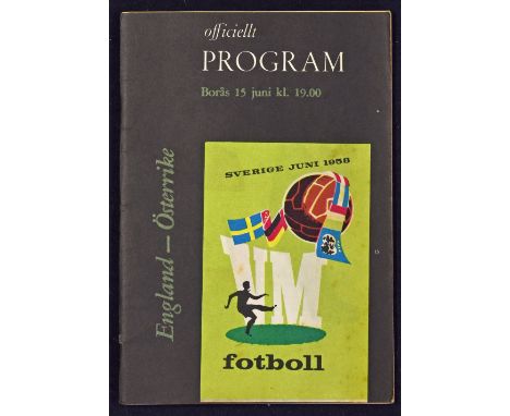 1958 World Cup Austria v England match programme at Boras 15 June 1958 group match.  Good, has score.