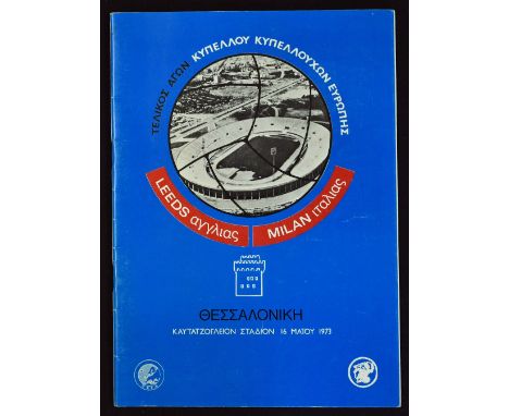 1973 European Cup Winners Cup Final Leeds Utd v AC Milan football programme in Athens, 16 May 1973 match programme. Good.