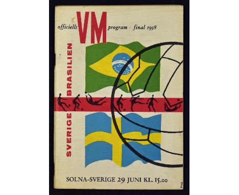 1958 World Cup Final match programme Sweden v Brazil at Solna 29 June 1958. Good. 