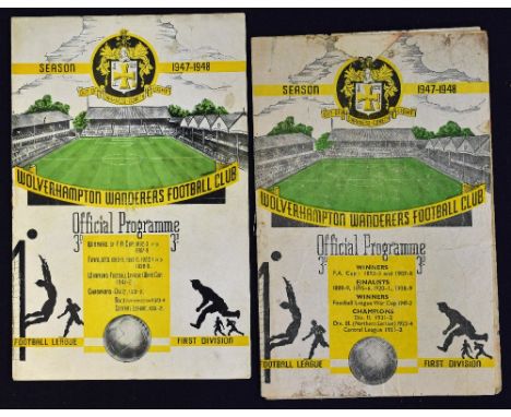 1947/1948 Wolverhampton Wanderers v Grimsby Town football programme 27 August 1947 match programme with another edition with 