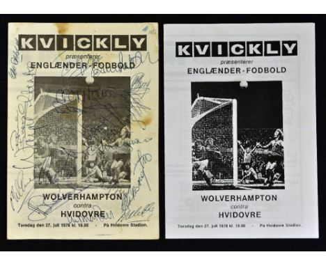 1978 Tour match programme Hvidovre v Wolverhampton Wanderers in Copenhagen 27 July 1978, fully autographed, by the Wolves pla