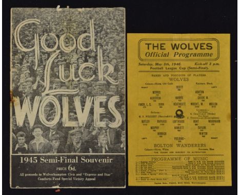 1944/45 Wolverhampton Wanderers v Bolton Wanderers football programme - Football League Cup North semi-final at Molineux date