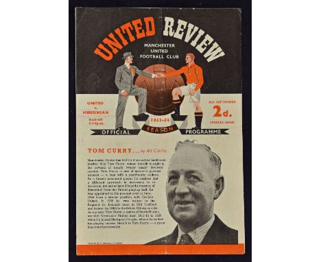Scarce 1953/1954 Manchester Utd v Hibernian benefit match programme for Tom Curry (United trainer) dated 30 September 1953, 4
