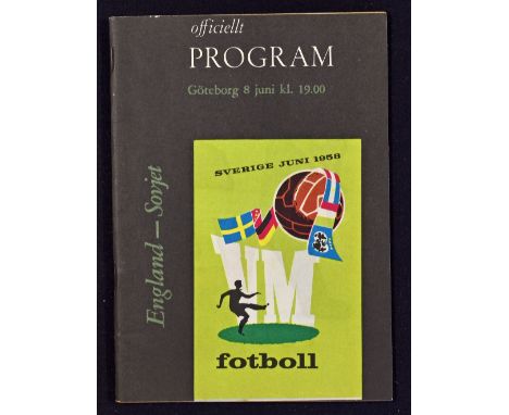 1958 World Cup USSR v England match programme at Goteborg 8 June 1958 group match.  Good, team changes.