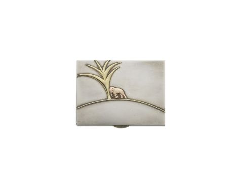 BOUCHERON: SILVER COMPACT, CIRCA 1945-50Tricoloured, opening to reveal a powder compact compartment and mirror, signed Bouche