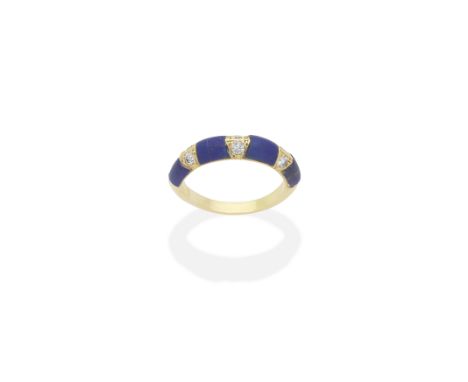 BOUCHERON: LAPIS LAZULI AND DIAMOND RINGThe lapis lazuli plaque interspersed with brilliant-cut diamonds, signed Boucheron, m