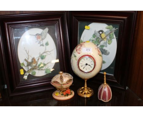 AN UNUSUAL EGGSHELL CLOCK, TRINKET BOX, BELL + TWO 3D PRINTS  (5)