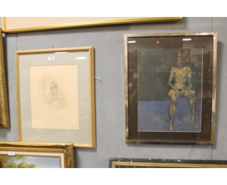 A FRAMED & GLAZED F BUCHANEN PORTRAIT SKETCH OF AN UNUSUAL PASTEL PICTURE OF A NUDE