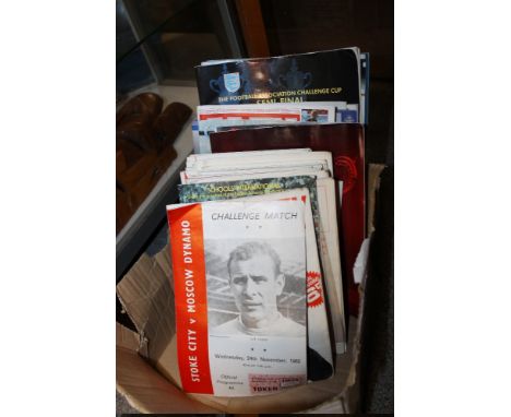A BOX OF VINTAGE + MODERN FOOTBALL PROGRAMMES ETC