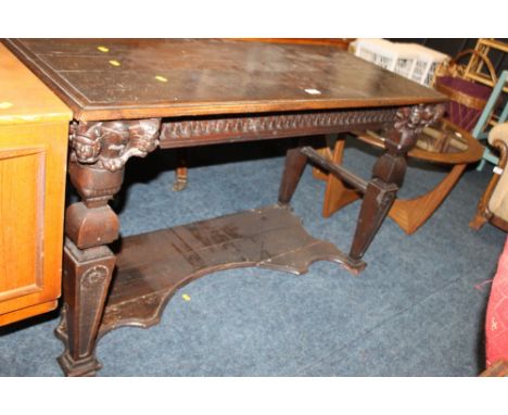 AN OAK GOTHIC STYLE CONSOLE TABLE