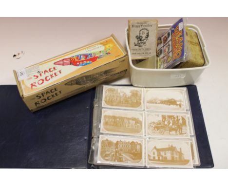 COLLECTABLES TO INCLUDE VINTAGE FIRST AID KIT, BOXED SPACE ROCKET TOY ETC