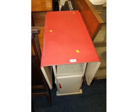 A 1950S VINTAGE KITCHEN DROPLEAF TABLE WITH RED FORMICA TOP