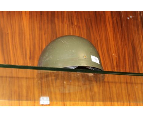 A VINTAGE PARA HELMET WITH LEATHER CHIN STRAP