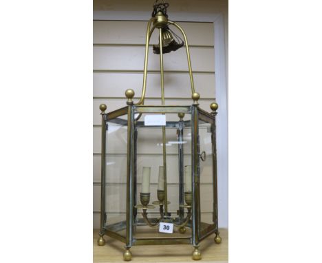 A French brass and glass hall lantern