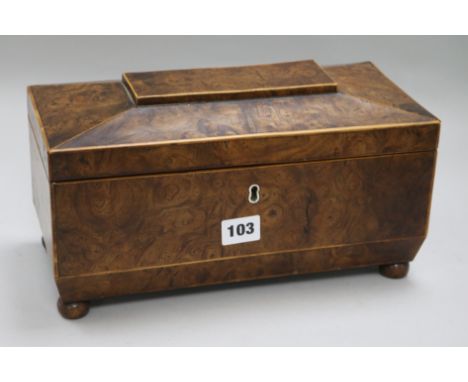 A Regency burr yew tea caddy
