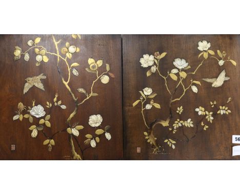 A pair of Japanese ivory and lacquer panels, c.1900