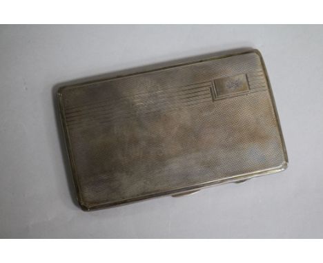 A 1930's Art Deco engine turned silver cigarette case, engraved with masonic "bee", 14cm.