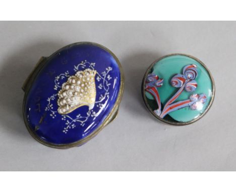 An enamel pill box and a South Staffordshire patch box