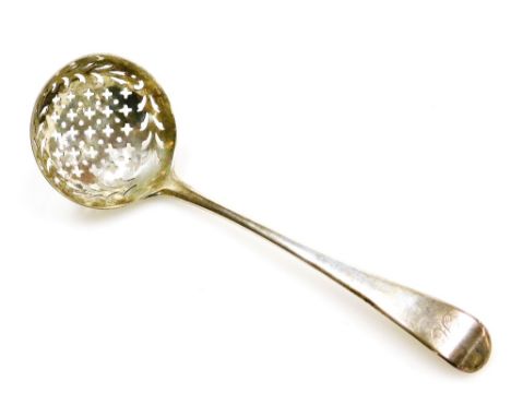 A George III silver sifter spoon, the plain handle with a H monogram and a pierced bowl, Smith &amp; Fearn, 1oz, 15.5cm long.