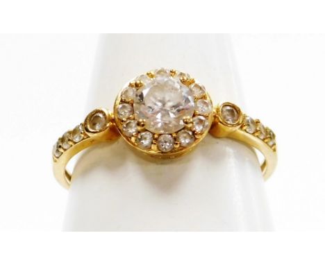 A 9ct gold and cubic zirconia set Victorian memorial style dress ring, the central cluster with large stone surrounded by sma