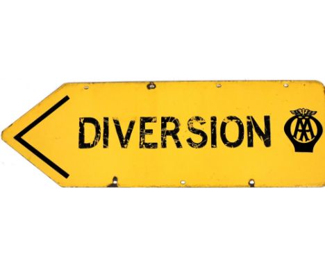 An AA Diversion double sided enamel road sign, of arrow form, 30cm x 96cm, (AF). 