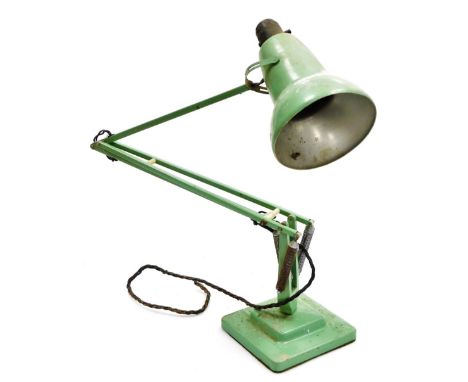 A vintage Anglepoise desk lamp, painted in green, designed by Herbert Terry. 