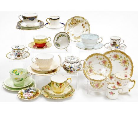 Pottery and porcelain Aynsley tea and coffee wares, late 19thC onwards, including a green ground floral trio, Queen's Garden 