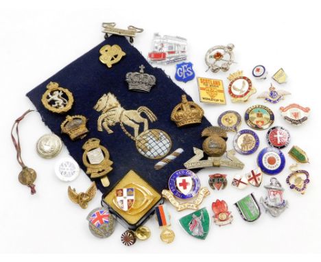 A group of military related and other pin badges and buttons, British Red Cross Society enamel pin badge, Air Training Corps 