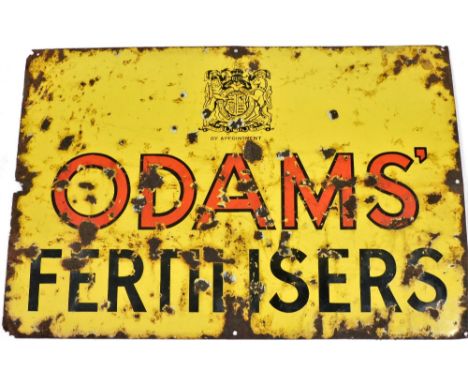 An Odams' Fertilisers enamel sign, 53cm x 77cm, (AF). 