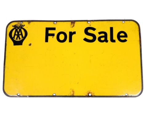 An AA For Sale enamel sign, of rectangular form with rounded corners, 44cm x 76.5cm, (AF). 