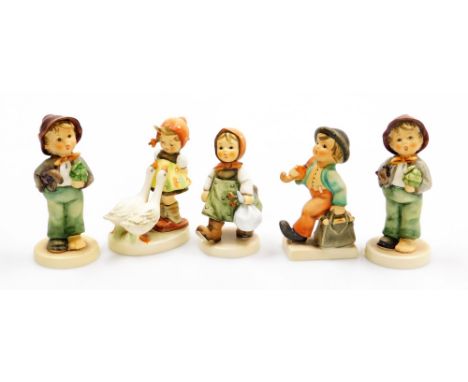 Five various Hummel figures, comprising Goose Girl, Grandma's Girl, Lost Stocking x 2, and Merry Wanderer.  