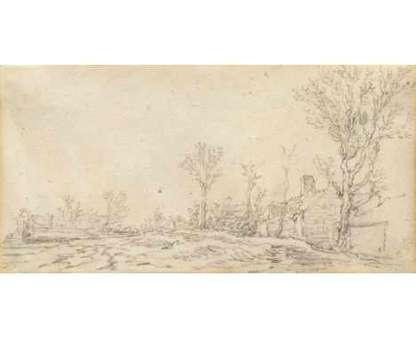 JAN VAN GOYEN (ZUGESCHRIEBEN)(Leiden 1596 - 1656 Den Haag)Landschaft mit einer Scheune.Schwarze Kreide.11,6 x 22,5 cm. Gerahm