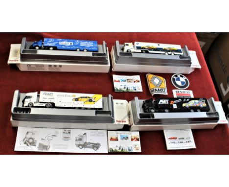 Herpa 1-87 H.O. Miniature model Lorries (4) including Opel Team Phoenix Service Fit, Mercedes Benz Zakspeed Mobil 1, BMW Brin