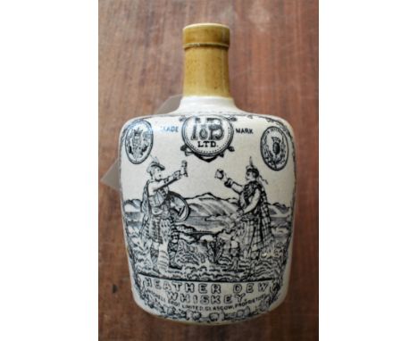 Old Heather Dew Whiskey 'The Greybeard' ceramic crock jug, made in Scotland by Mitchell Bros., Ltd, Glasgow, c.1880s. Measure