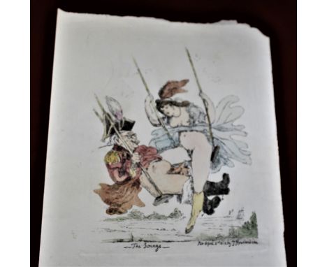 Georgian satirical sketch titled "The Swings" published April 2nd 1812 by J. Rowland and Son. The content of which is of a vu