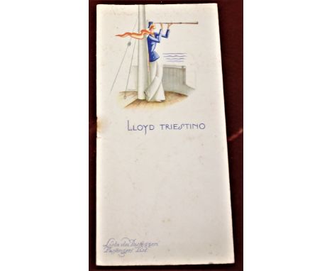 Lloyd Triestino 1930 S.S. Pilsner Passenger List, India-Fast Service. Art Deco cover, staple rust. Sailing from Trieste 23 Oc