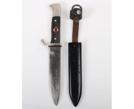 Third Reich Hitler Youth Boys Dagger by Wilhelm Wagner Solingen, transitional pattern dagger with motto “Blut und Ehre!” to t