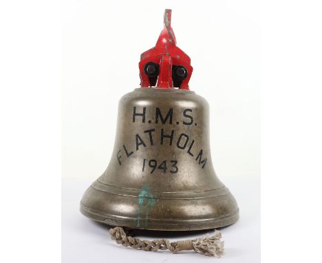 WW2 Royal Navy Minesweeper HMS Flatholm Ships Bell, fine and very heavy original ships brass belt with blackened centre with 