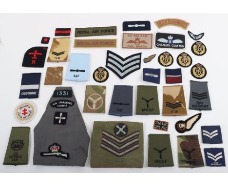 Quantity of Mostly Modern Royal Air Force Insignia, including various rank slides, flight suit patch, trade / speciality badg