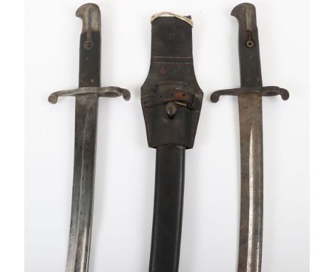 2x British 1856 Yataghan Bayonets, one with scabbard and 1887 dated frog. Other without scabbard, (2 items) Ex John Ingham Co