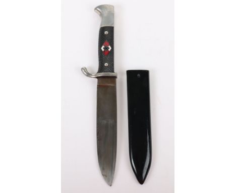 Third Reich Hitler Youth Boys Dagger by Arthur Schuttelhofer, untouched example with two piece black chequered grips, enamel 